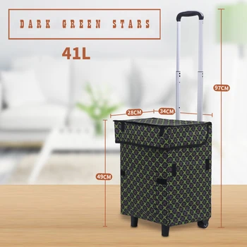 

E-FOUR Shopping Tote Cart Shopping Trolley Folding Grocery Laundry Pull Cart with Wheels Oxford Cloth Bag Aluminum Frame