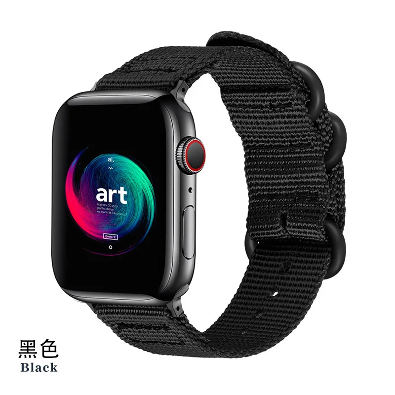 black Нейлоновые ремни для Apple Watch 4 44 мм 42 мм ремешок 38 мм ремешки для Apple Watch Band 40 мм браслет для iWatch Series 5 4 3 2 1 - Цвет ремешка: black
