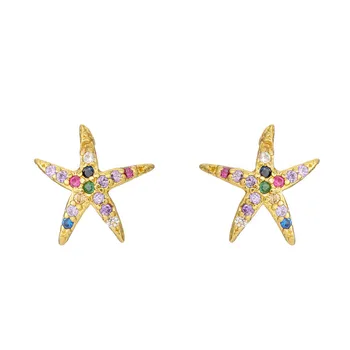

Fashion Colourful CZ Starfish Stud Earring Gold Color Cute Earring Jewelry Femme Bijoux Gift