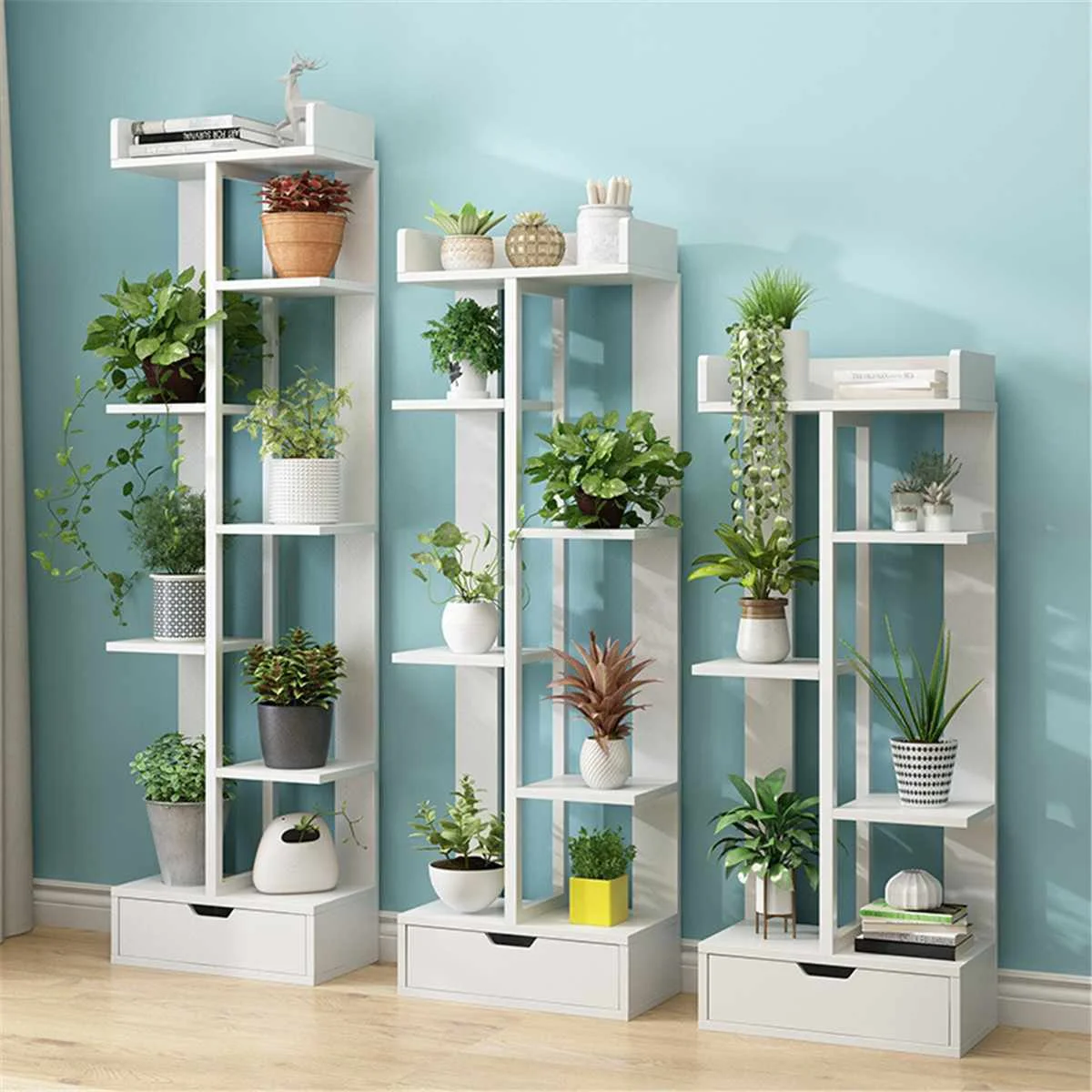 

Modern Decorative Wood Plant Rack Stand Flower shelf Multi-Layer with Drawer Indoor Living room Bonsai Display Shelf Plant Stand