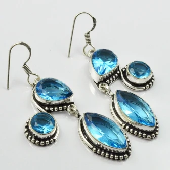 Blu Topas, Argento Overlay Su Orecchini Di Rame, 62 Millimetri, E2180