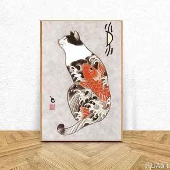 

Japanese samurai cat tattoo cat 1 Art Poster Canvas No Frame