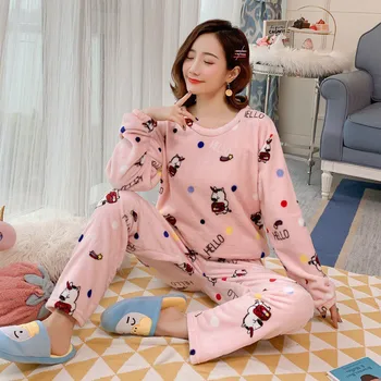 

Autumn Winter Women Pyjamas Sets Sleepwear Thick Warm Nightgown Female Cartoon Animal Homewear Nightwear 1