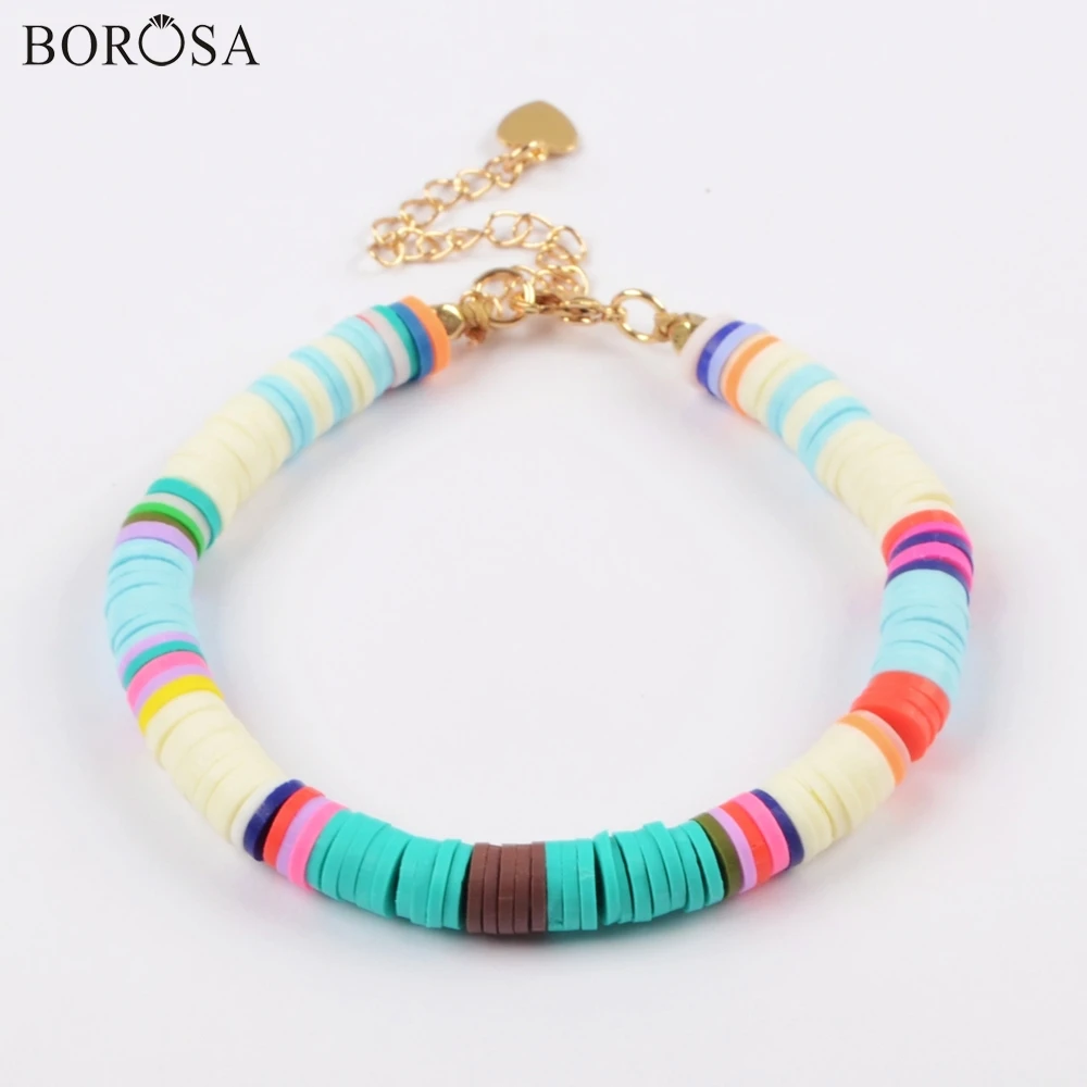 1PCS Boho Bohemia Handmade Bracelets Charms for Women Rainbow Polymer Clay Beads Ankel Bracelet Summer Jewelry Men HD0090 | Украшения и