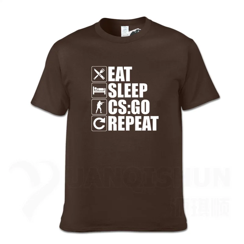 Chocolate 1 Eat Sleep, CS: GO, футболка-повтор, Забавный дизайн, CS GO, геймеры, Мужская футболка, модная, 16 цветов, высокое качество, хлопок, мужские футболки, хип-хоп - Цвет: Chocolate 1
