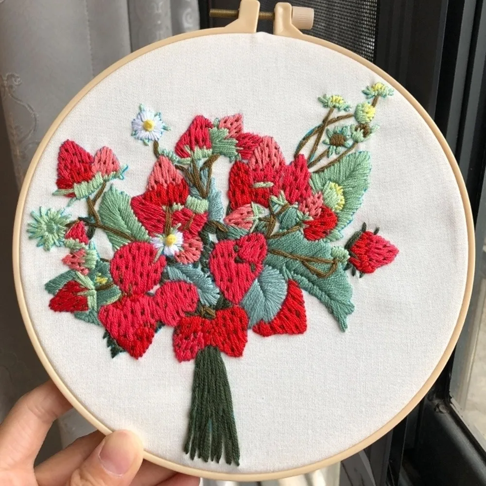 Strawberry bouquet 20x20 см набор материалов для вышивания цветов клубника цветочный узор Набор для вышивания крестиком DIY аксессуары для украшения дома спальни - Цвет: Strawberry bouquet
