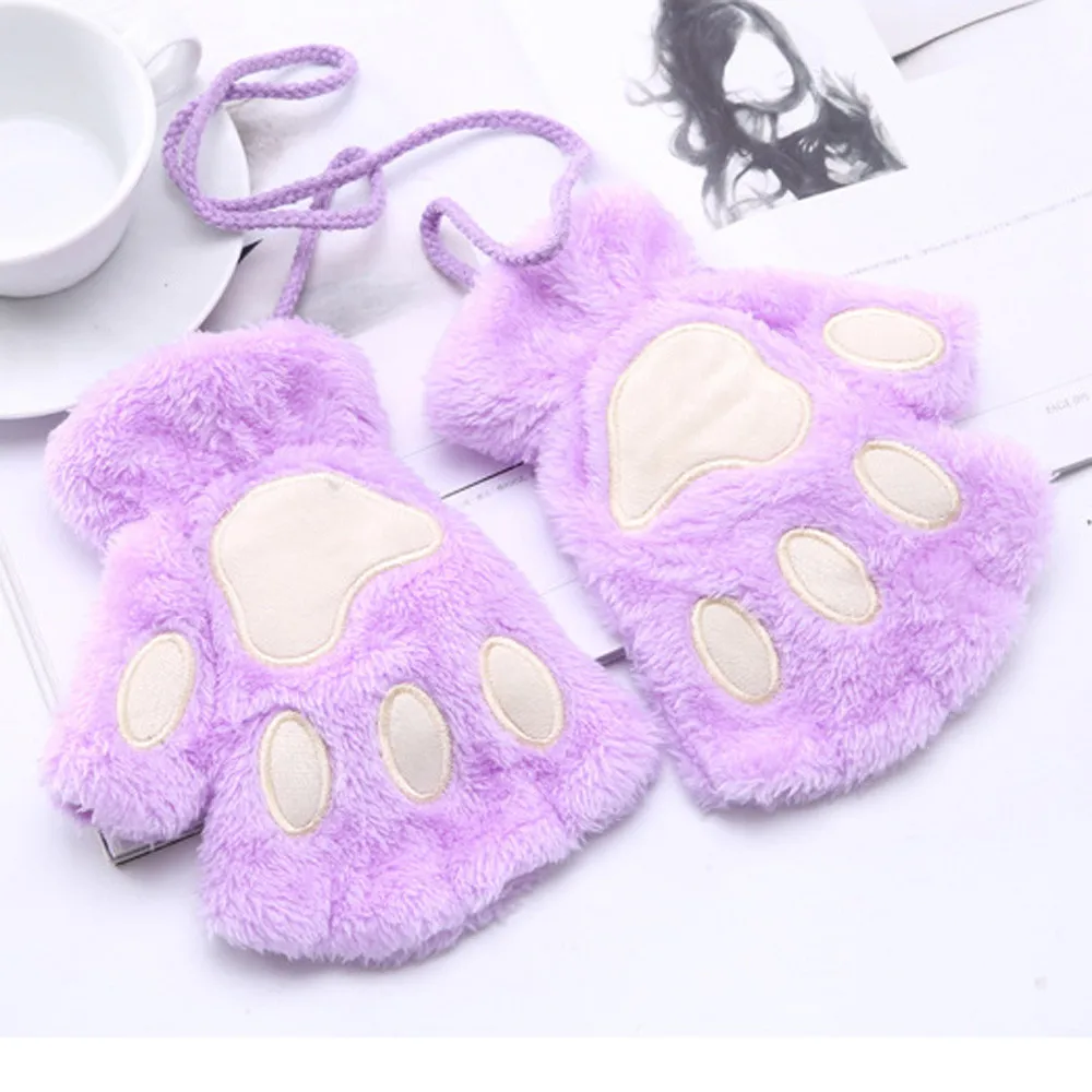 Mi Store/1 пара женских милых пушистых плюшевых перчаток с медвежонком и когтями, зимняя рукавица, теплые перчатки без пальцев Xew - Цвет: Purple