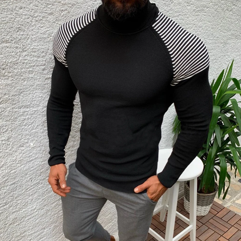 MoneRffi, новинка, Осень-зима, мужской модный свитер, в полоску, Сращивание, Толстый Пуловер, свитера, Мужская брендовая одежда, белый, черный