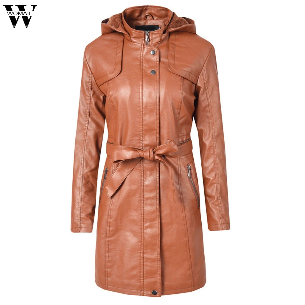 

Womail Women Leather Jackets Women Zipper Motorcycle Coat Women Autumn Winter warm Outerwear Zipper Jackets Hooded coat women