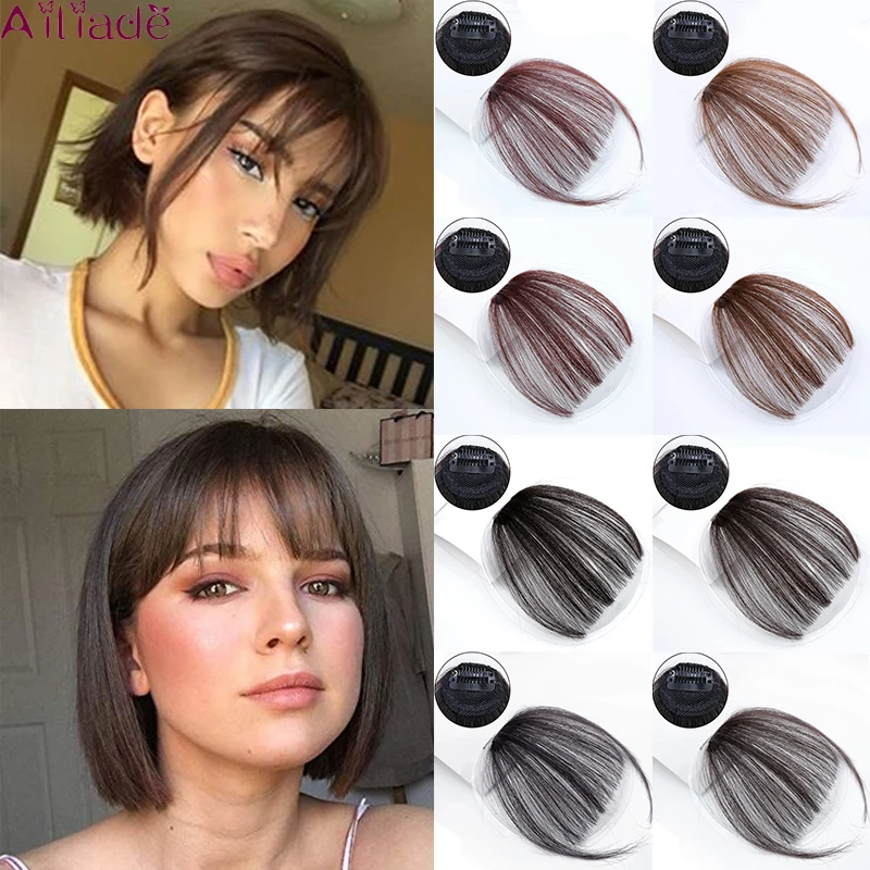 Прямые светильник вые темно коричневые тупые воздушные челки AILIADE челка с