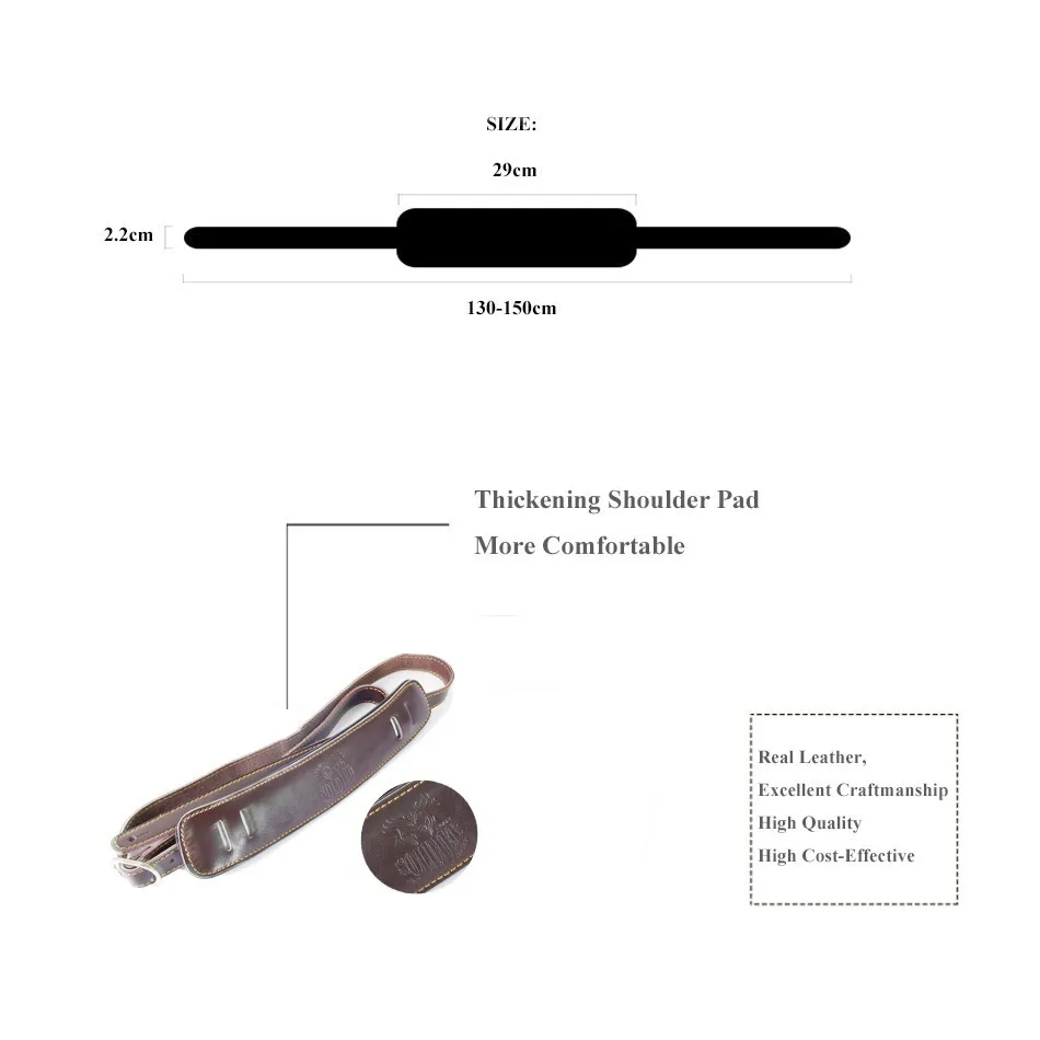 Коричневый и черный телячья кожа мягкий гитарный ремень Мягкий прочный регулируемый солдатики утолщаются Электроакустическая Гитара Бас ремень