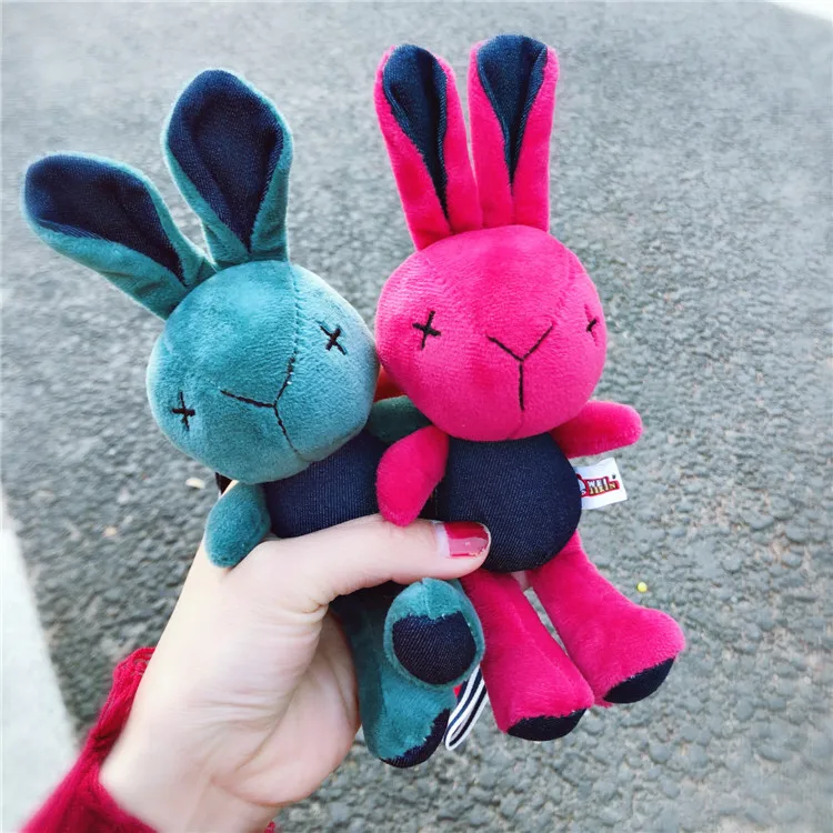 South Korea Cute Cowboy Rabbit Keychain Stripe Car Key Pendants Crane Machine Doll Handbag Pendant