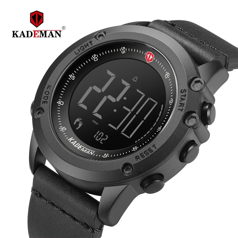 

KADEMAN Men Watch Digital Military Sports Step Count Clock TOP Brand Luxury Leather Waterproof Fashion Male Wristwatches relogio