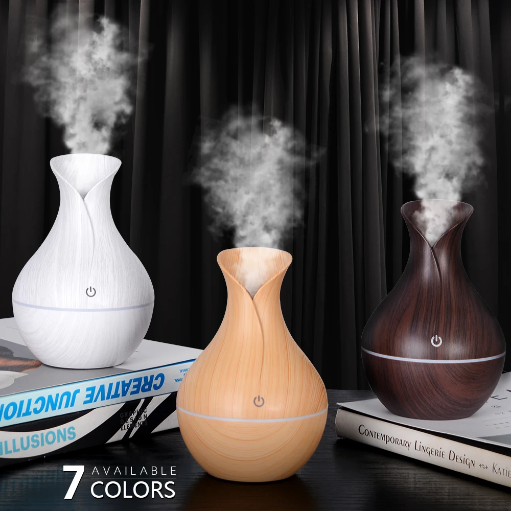 USB humidificador de aire Mini difusor de Aroma de grano de madera de aceite esencial vaporizador de aromaterapia con el uso del LED para el hogar