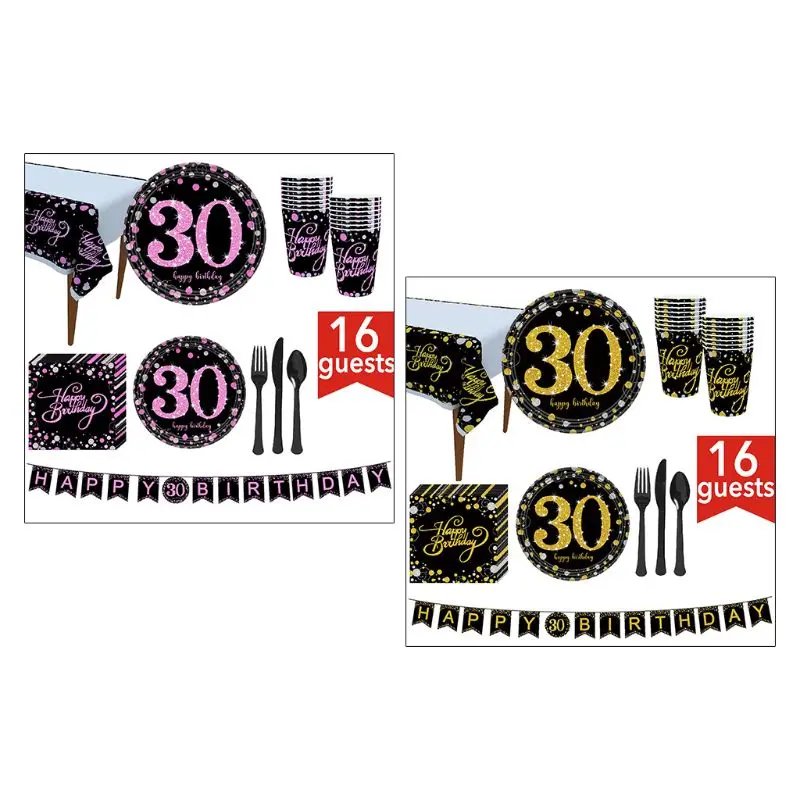 21th/30th/40th/50th/60th/70th/80th принадлежности для дня рождения 114 шт черный и золотой баннер одноразовые скатерти бумажные тарелки