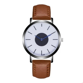 

Business Men's Quartz Watch Brown Leather Strap Simple Circular Pattern Alloy Dial Wristwatch Mens Wrist Watches Womens Couple