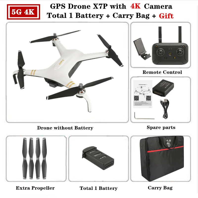 Радиоуправляемый Дрон JJRC X7P gps Дроны с 5G WiFi 4k HD камерой gps бесщеточный Квадрокоптер Fly 25 Mins время Вертолет игрушка VS X9 - Цвет: White-4K-1 Battery