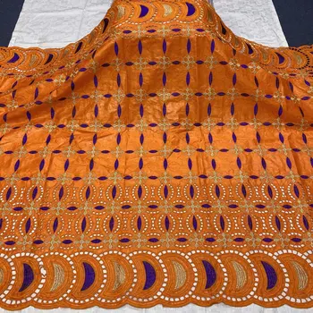 

African bazin riche fabric with brode Latest fashion embroidery bazin lace fabric with net lace 5 yards