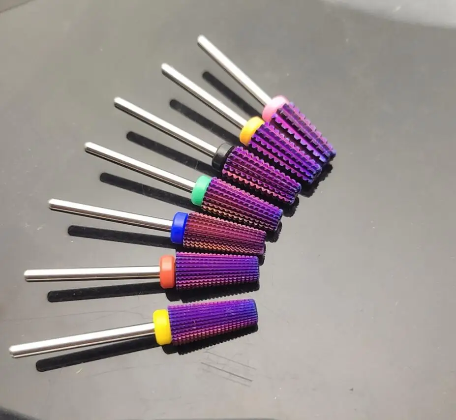 New Purple Plated 5 in 1 Carbide Nail Drill Bits With Cut 2-Way Drills Tapered Bit Milling Cutter For Manicure Nails Accessories