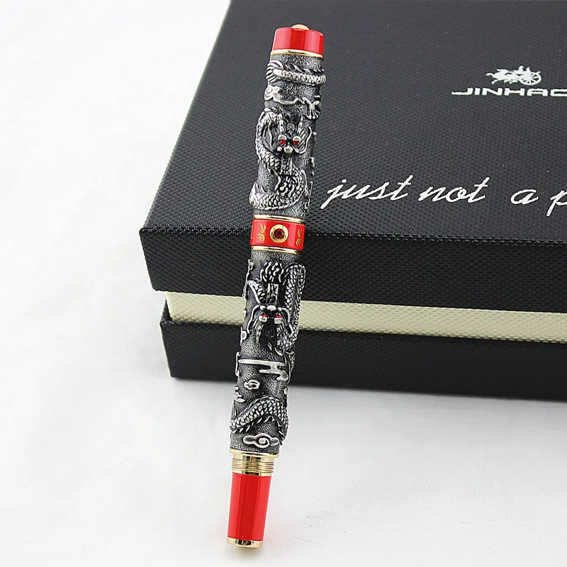 luxury quality JINHAO brand gray double Dragon embossment roller ball pen stationery school office supplies luxury writing gift