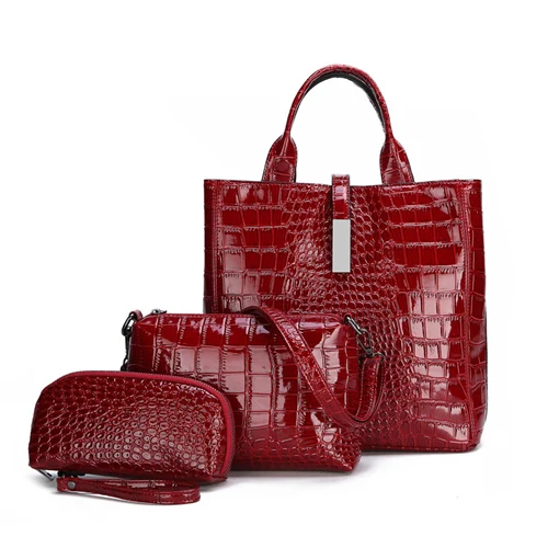 Женские кожаные сумки из трех частей, женская сумка-мессенджер, дизайнерские сумки через плечо для женщин, большая сумка-тоут с сумкой на плечо, клатч - Цвет: RED set