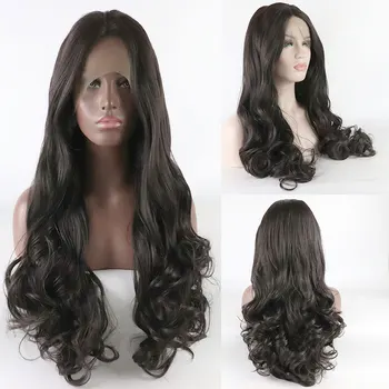 

Bombshell Black 13 * 3 Synthetic Lace Front Wavy Wig Non-glue Heat Resistant Fibre Glue, Black / White Women's Daily Wig