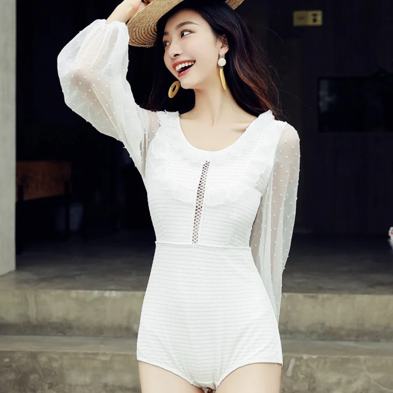 

Retro Swimsuit Whole Swimsuits Mayokini Bikini Set Swim Suit Woman Beach Wear Women Covering 2020 New Sexy Long Sleeve