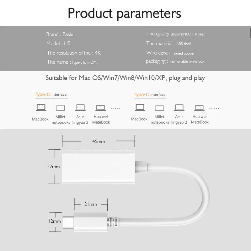 Горячий Usb C к Hdmi адаптер, Usb 3,1 type C к Hdmi 4K конвертер совместимый для Mas Os/Win7 8 10 Xp, Plug and Play