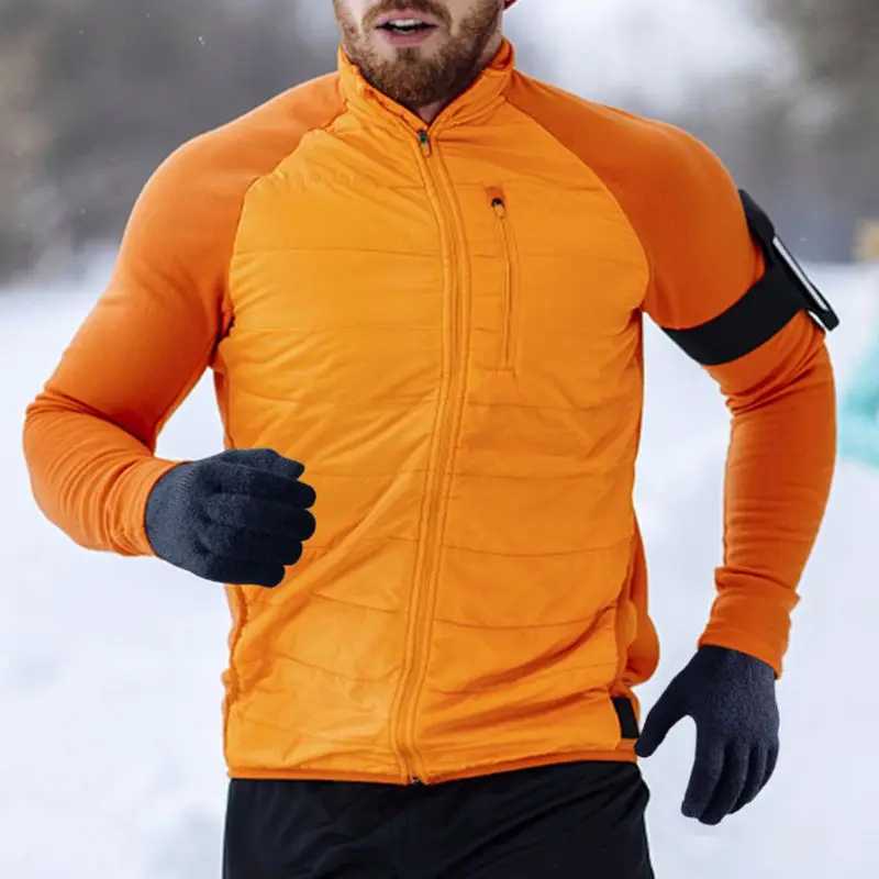 Men Women Knit Winter Full Finger Gloves Thermal Lining Touch Screen Warm Outdoor Sport Mittens with Non-Skid Silicone Palm