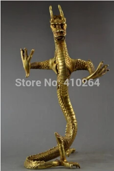 

9.3Inch Chinese Handwork Copper Carving Lifelike Dragon Stand Stateliness Statue