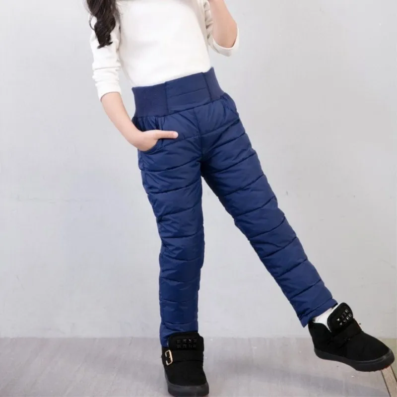 Dark blue Новые зимние теплые узкие штаны для девочек короткие длинные штаны с эластичной резинкой на талии повседневные Хлопковые Штаны в Корейском стиле для мальчиков и девочек от 3 до 12 лет - Цвет: Dark blue