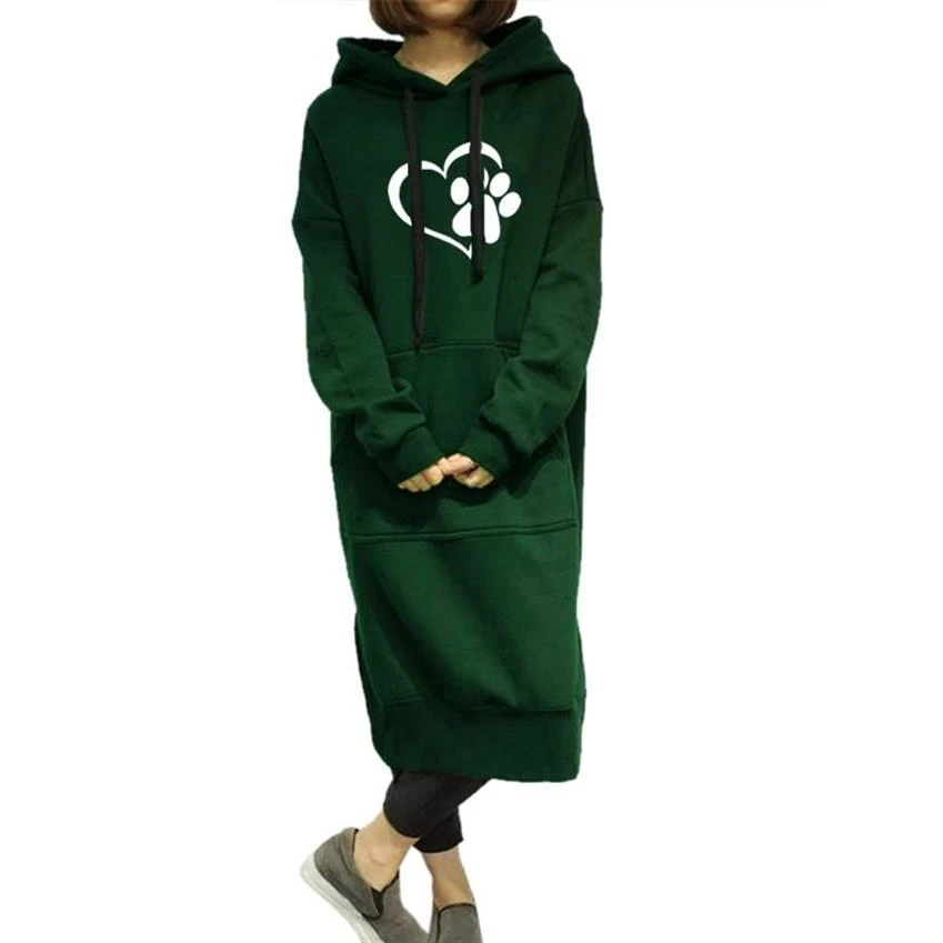 

Long One-Piece Hoodies For Women DOG PAW Letters Print Sweatshirt Femmes Tops Hoodies Kawaii Cute Harajuku Printing
