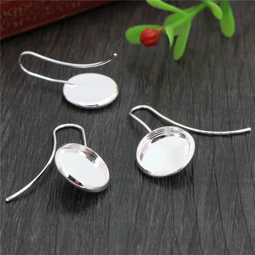 

12mm 10pcs Light Silver Plated French Lever Back Earrings Blank/Base,Fit 12mm Glass Cabochons,Buttons;Earring Bezels (L3-09)