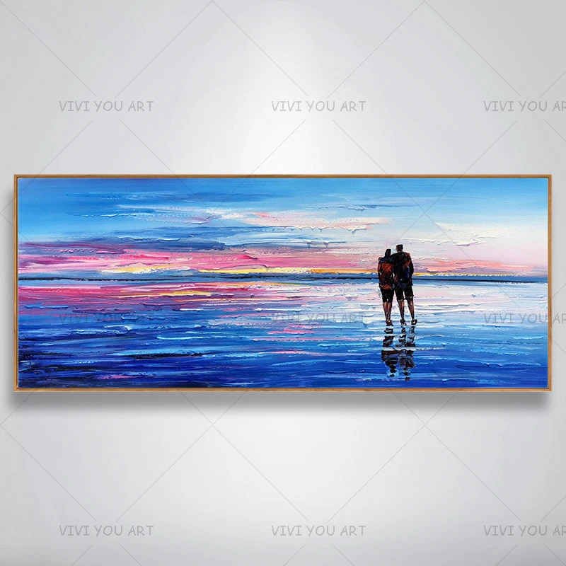 

Romantic Lovers at the Beach Handmade Oil Paintng Frameless On Canvas Home Wall Decor For living room Decor Wall Art