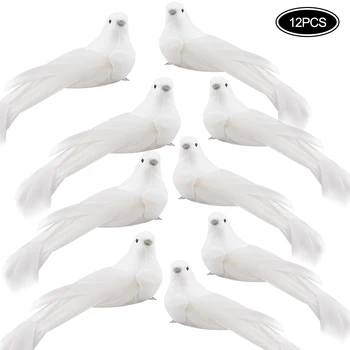 

12pcs White Artificial Pigeon Simulation Feather White Pigeon for Home Garden Living Room Bird Decoration Pet Toy Wedding Party