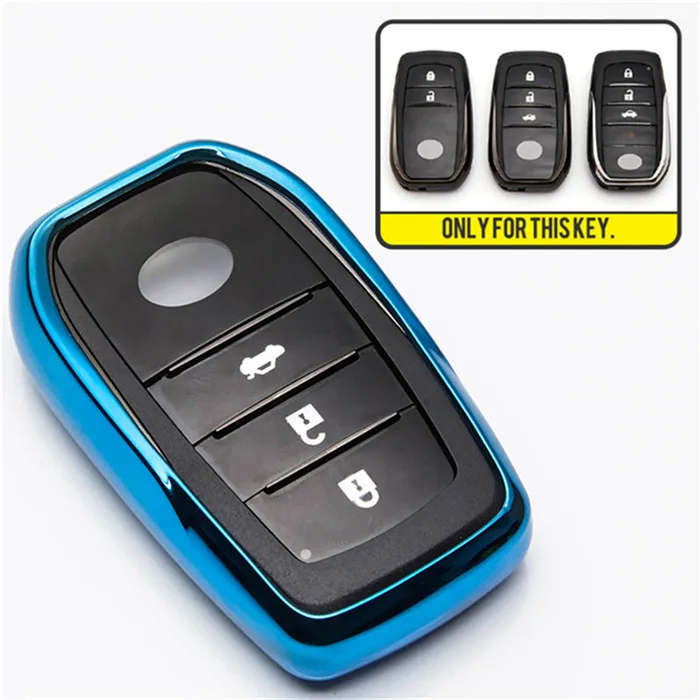 ТПУ защитный чехол для ключа автомобиля крышка для Toyota Rav4 Fortuner Aygo Prado Yaris Camry брелок кольцо оболочки аксессуары - Название цвета: Blue