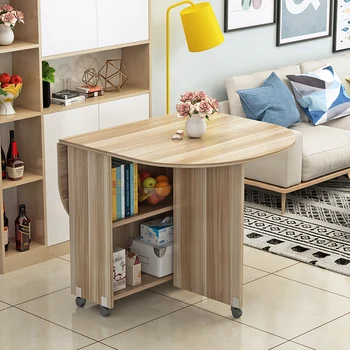 

Small family folding table, household circular elliptical folding table, restaurant table, folding mobile table, table.
