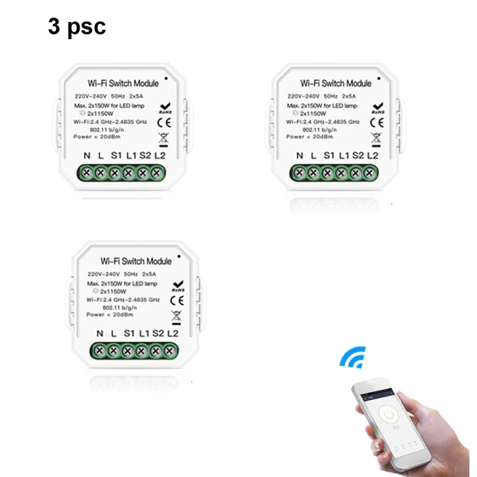 3 psc Wifi умное освещение переключатель DIY выключатель модуль приложение дистанционное управление работает с Alexa Echo Google Home 2 банды 2 способ - Цвет: 3 psc