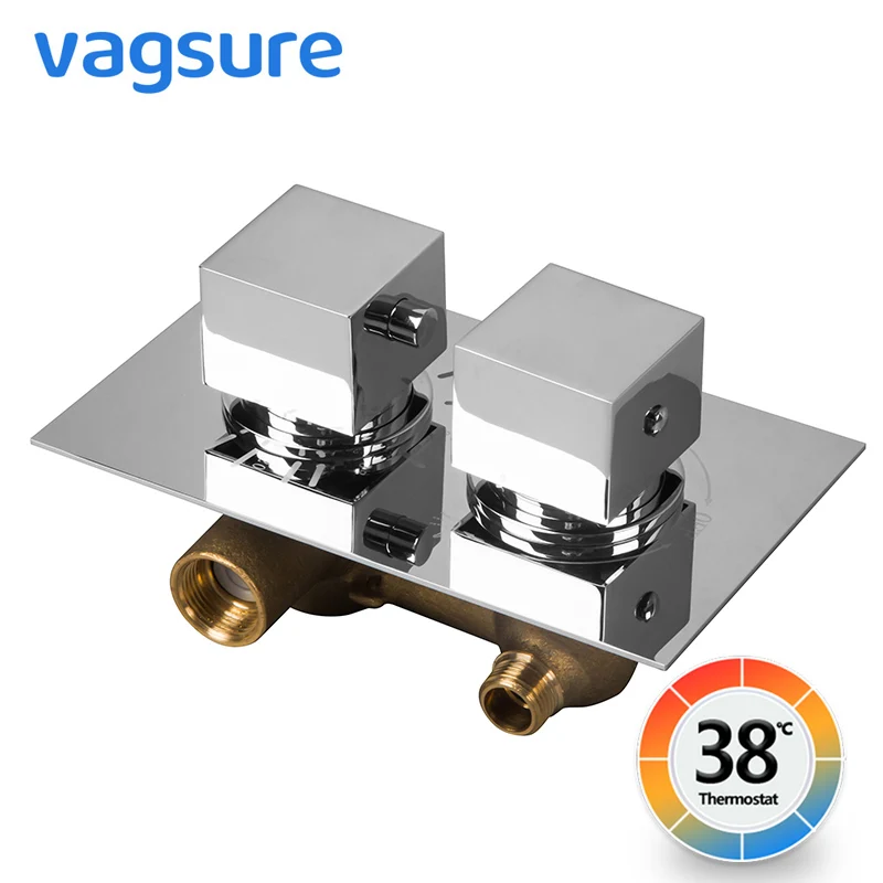 

Brass Thermostatic Shower Faucets 2 Way Outlet Cold&Hot Water Mixing Valve Mixer Tap Temperature Control Shower Mixer Bathroom