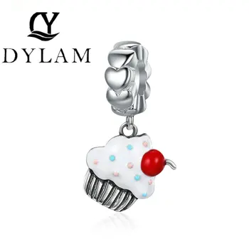

Hot Sale 925 Sterling Silver Sweet Cherry Cream Cupcake Pendant Charms fit Women Charm Bracelets Fine Jewelry
