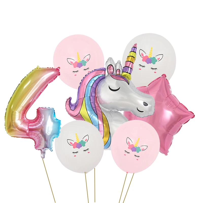 7 stücke Regenbogen Gradienten Unicorn Party Ballon 32 inch Anzahl Geburtstag Party Dekorationen Kinder Einhorn Party Hochzeit Ballons – Detail 7