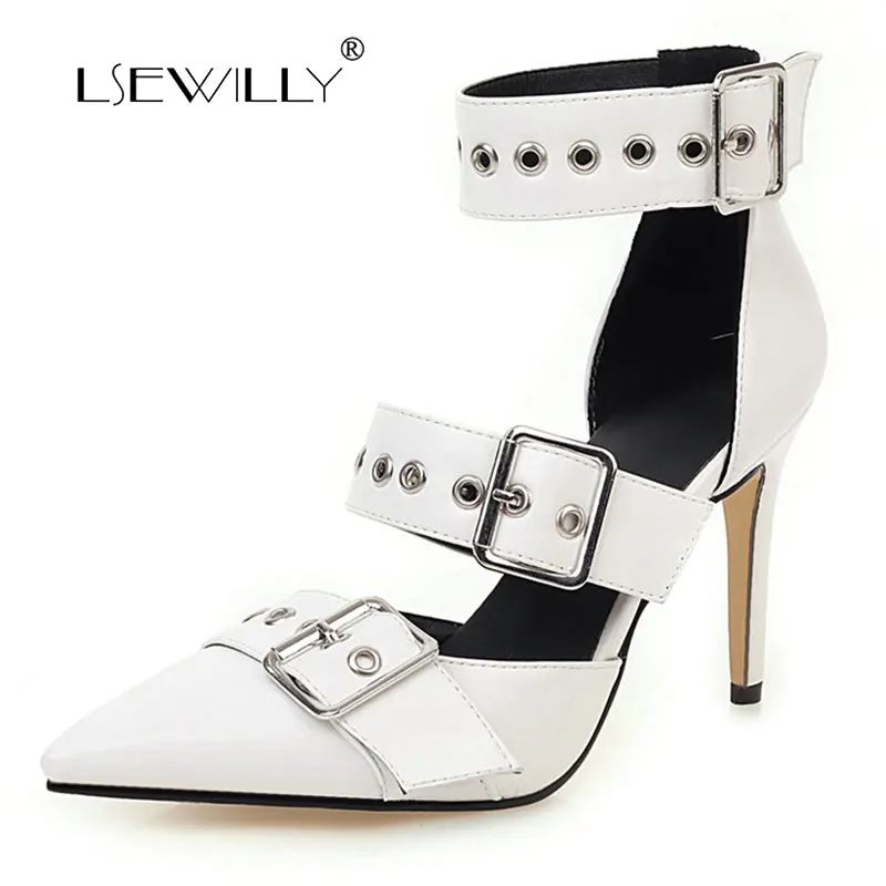 

Lsewilly Summer Pointed Toe Women Shoes Ankle Strap Sandals Boots Fashion Buckle Thin High Heel Shoes Cool Lady Shoes Size 48