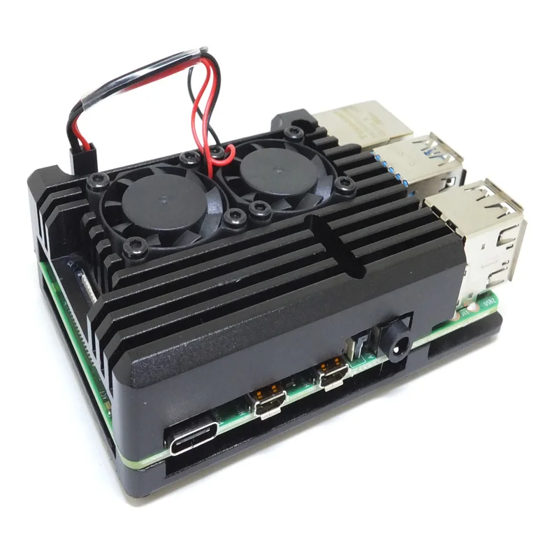 Корпус из алюминиевого сплава для Raspberry Pi 4 Модель B, черная броня, двойные вентиляторы охлаждения, пылестойкость, отличное распределение тепла