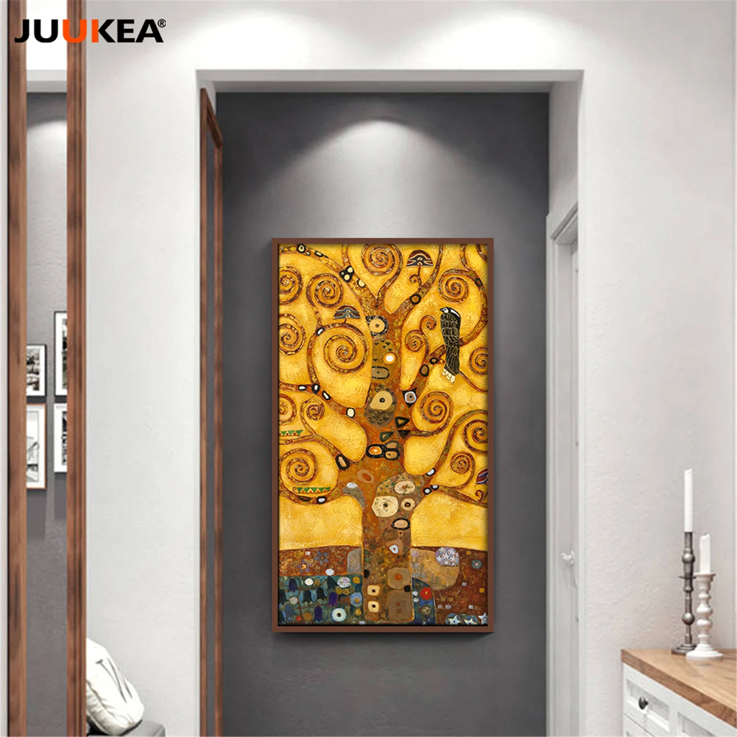 Золотой Древо жизни птица натуральный гравировка Дизайн эстамп холст Книги по