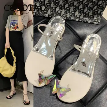 

2020 New Summer Sandals And Slippers Female Word With Toe Fairy Wind Slope With Wild Wear Roman Rhinestones