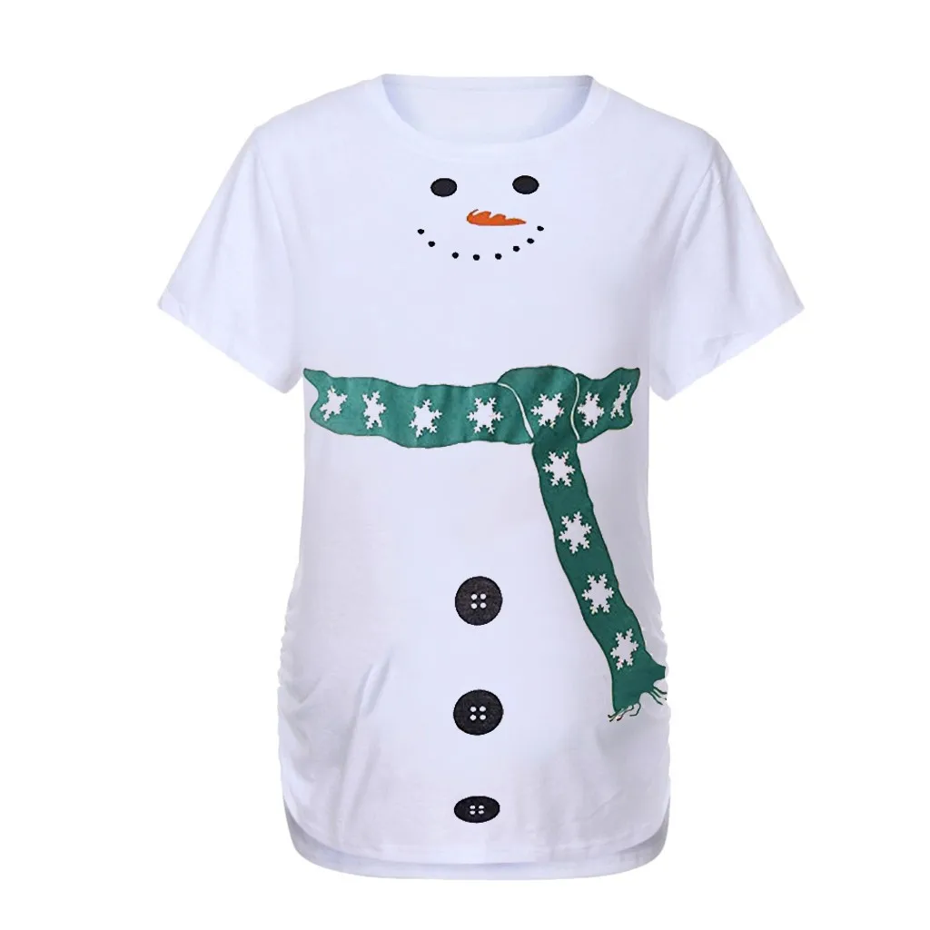 Рождественская Женская одежда для беременных с изображением снеговика; Футболка для беременных с короткими рукавами и надписью; топы; хлопковая блузка Embarazada - Цвет: Green