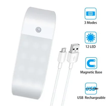 

PIR Infrared Stick-on Rechargeable Wardrobe Night Light 12 LED USB Motion Detector Induction Sensor Closet Corridor Lamp 5V