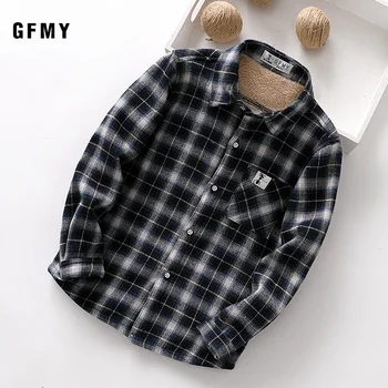 

GFMY 2020 summer 100% Cotton Full Sleeve Fashion Plaid Boys Plus velvet Shirt 3T-12T Casual Big Kid Clothes Can Be a Coat