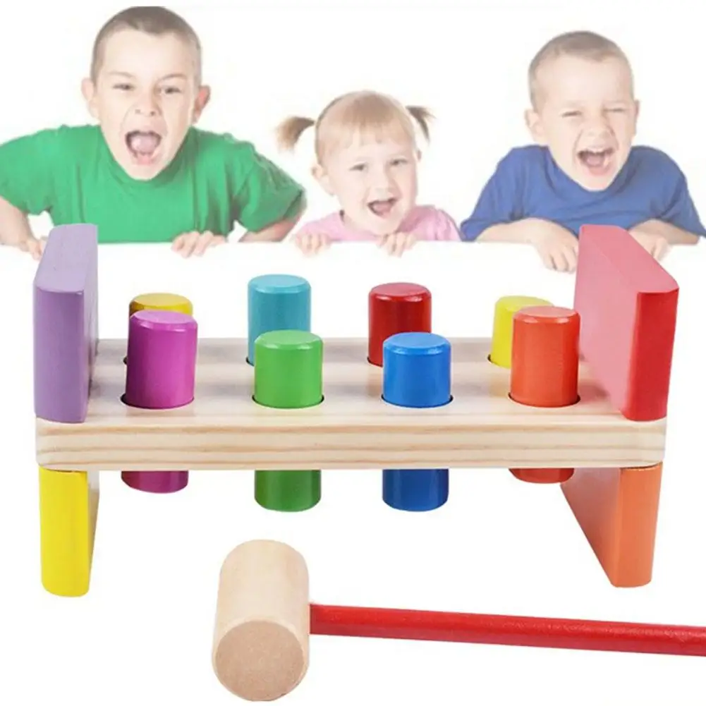

Kids Pounding Bench Colorful Wooden Kids Preschool Baby Striking Toy with Hammer Preschool Educational Toy