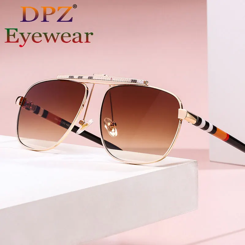 

2021 Fashion Cool Square Pilot Style Double Beam Sunglasses Men Vintage Gradient Brand Design Sun Glasses UV400 Oculos De Sol